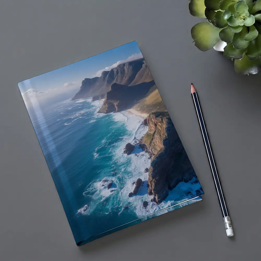 Aerial Coastal Cliffs Meeting Turquoise Ocean Waves – Notebooks