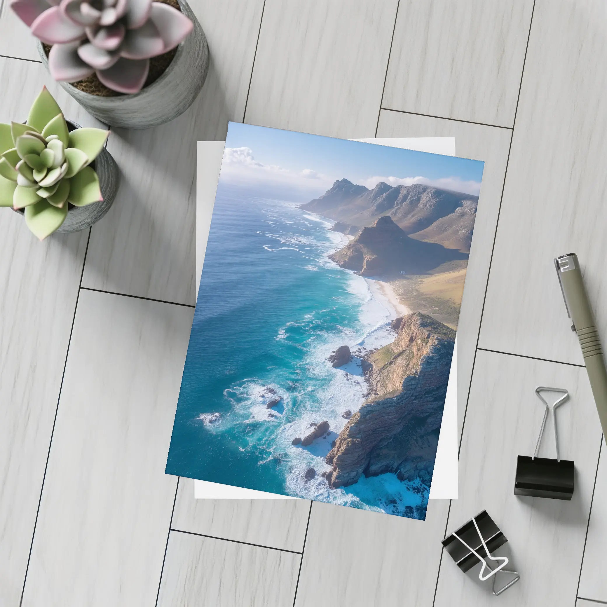 Aerial Coastal Cliffs Meeting Turquoise Ocean Waves – Postcards