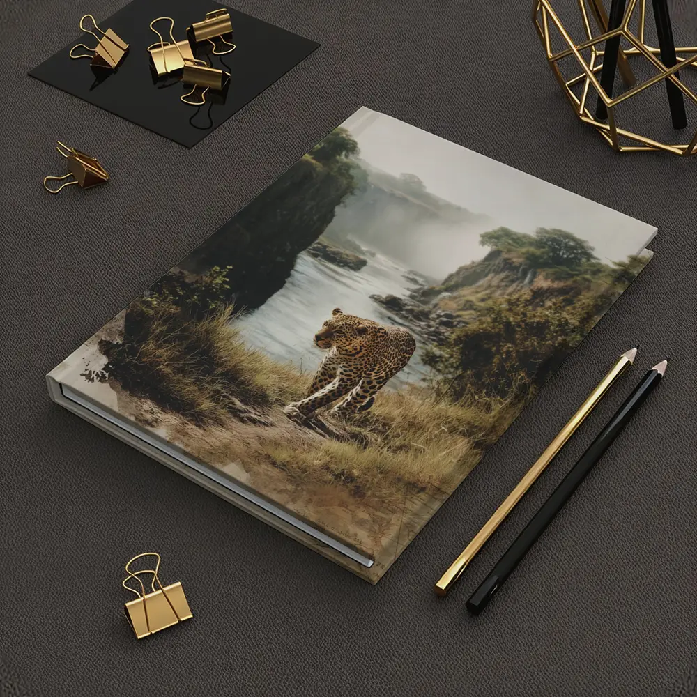 Leopard Standing by Misty Waterfall Gorge – Notebooks