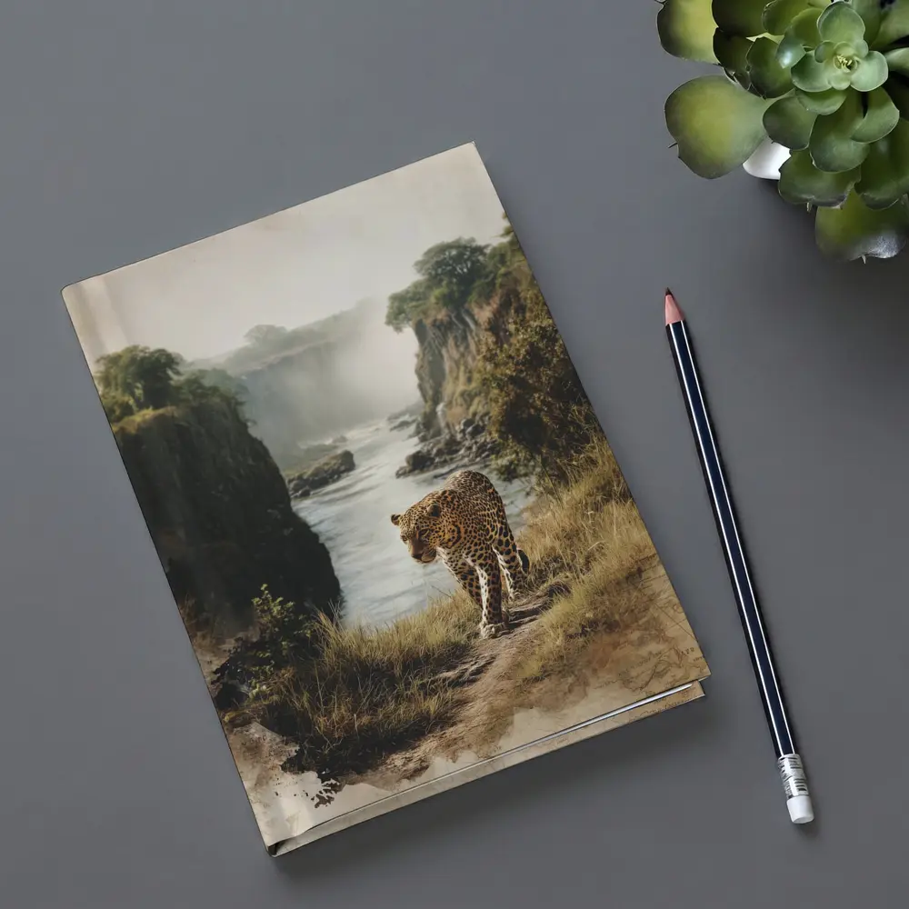 Leopard Standing by Misty Waterfall Gorge – Notebooks