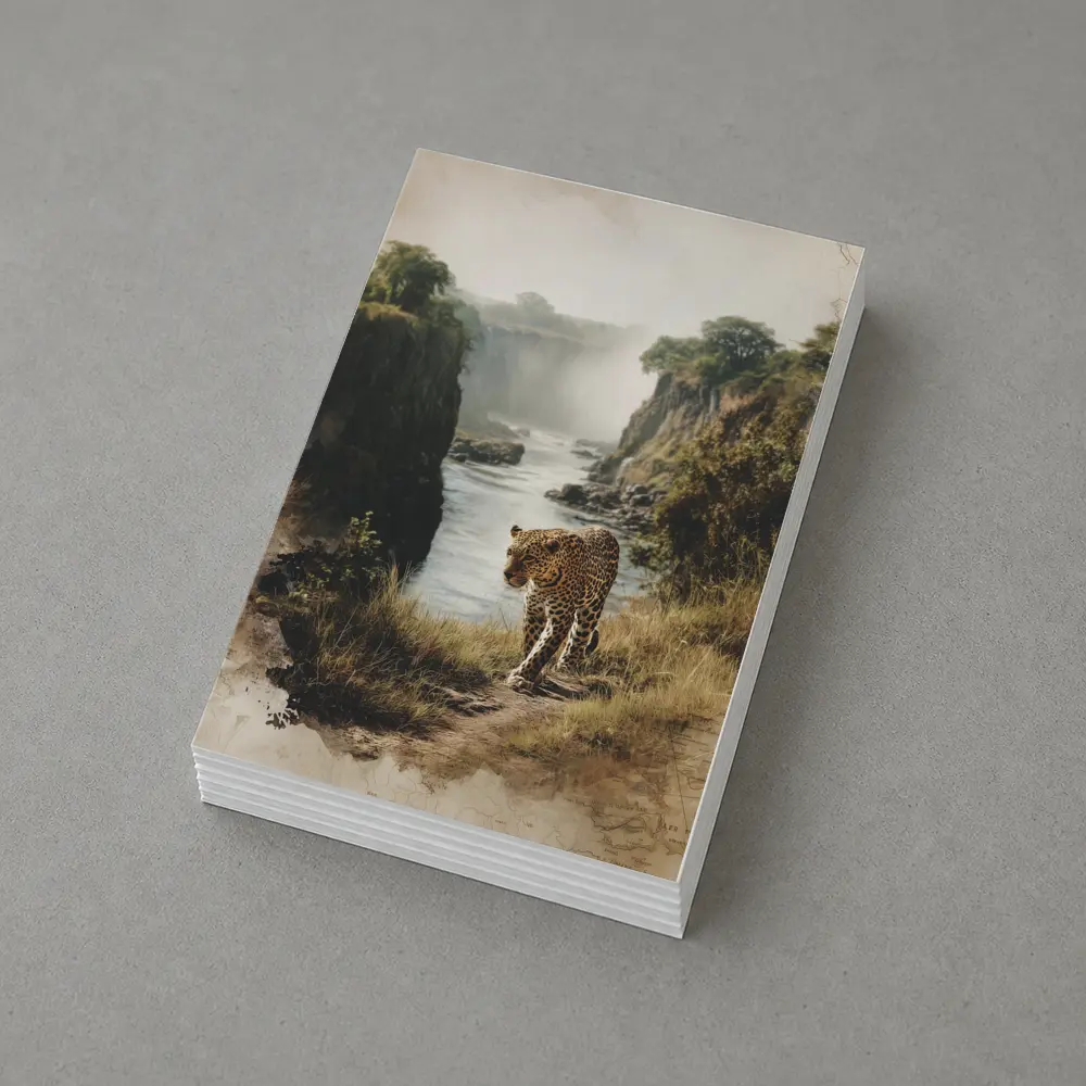 Leopard Standing by Misty Waterfall Gorge – Postcards