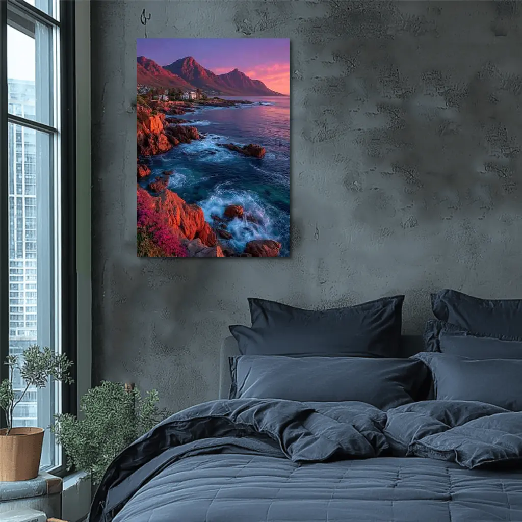 Cape Town Coastline Mountains Sunset Purple Sky – Wall Art