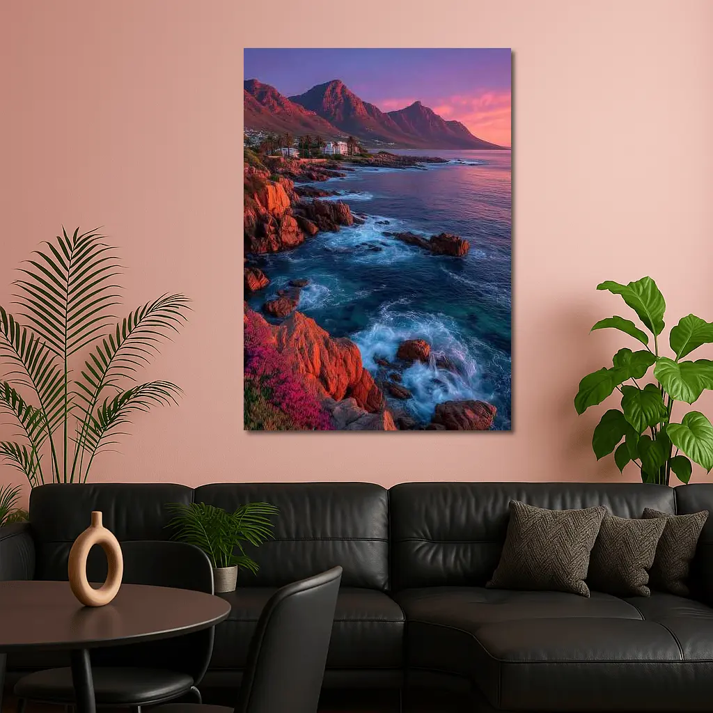 Cape Town Coastline Mountains Sunset Purple Sky – Wall Art