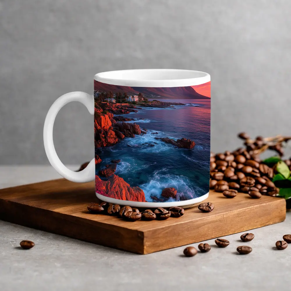 Cape Town Coastline Mountains Sunset Purple Sky – Mugs