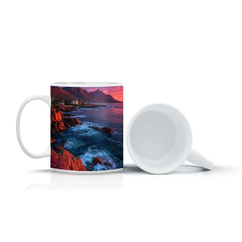 Cape Town Coastline Mountains Sunset Purple Sky – Mugs