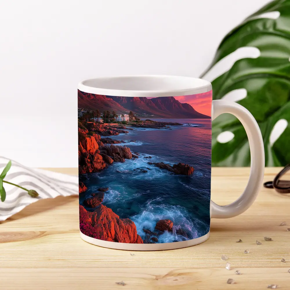 Cape Town Coastline Mountains Sunset Purple Sky – Mugs