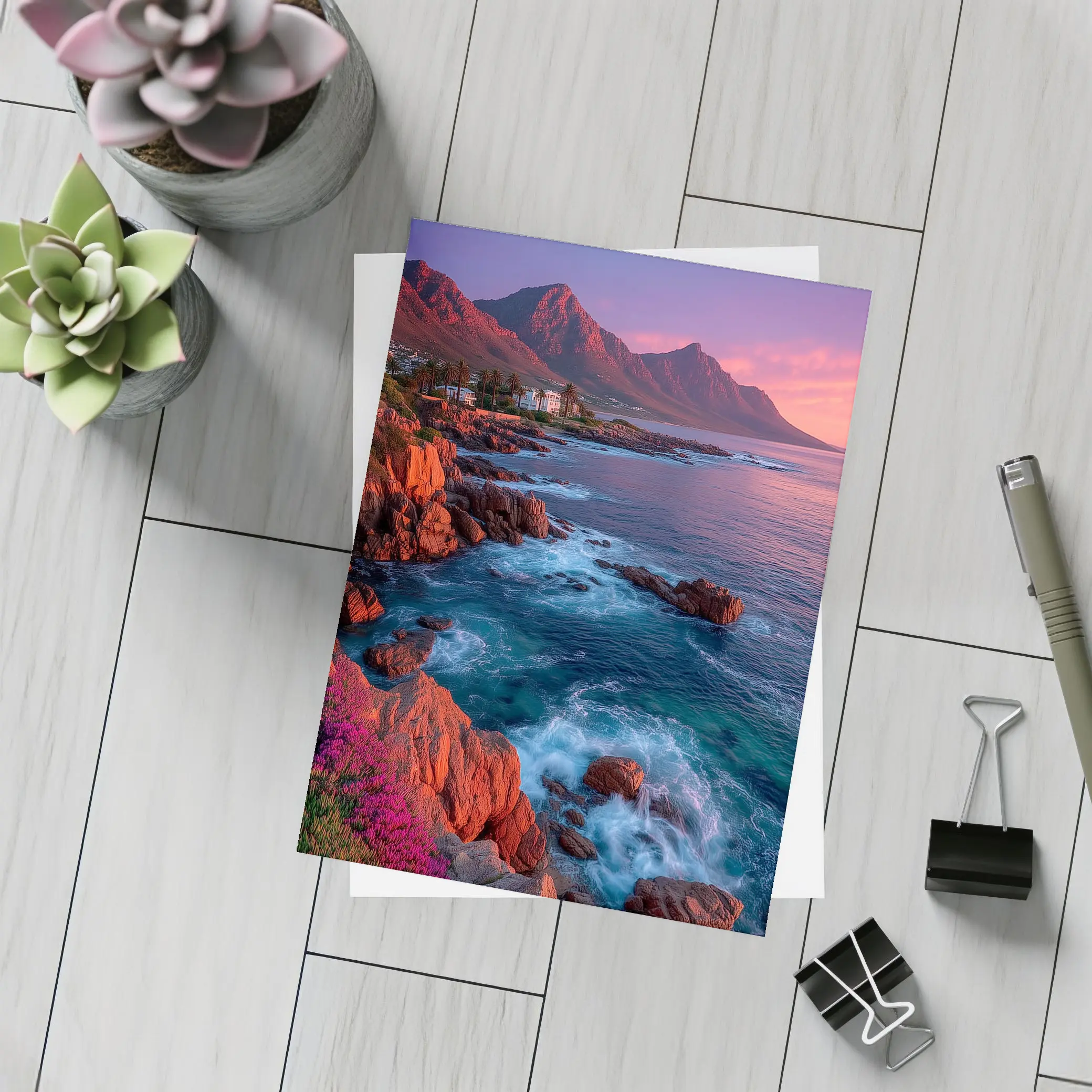 Cape Town Coastline Mountains Sunset Purple Sky – Postcards