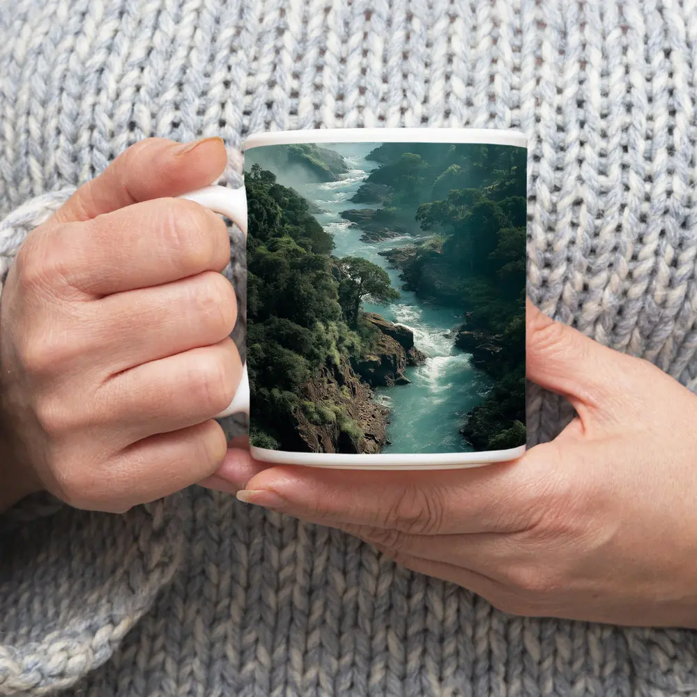 Misty River Gorge Jungle Forest Landscape – Mugs