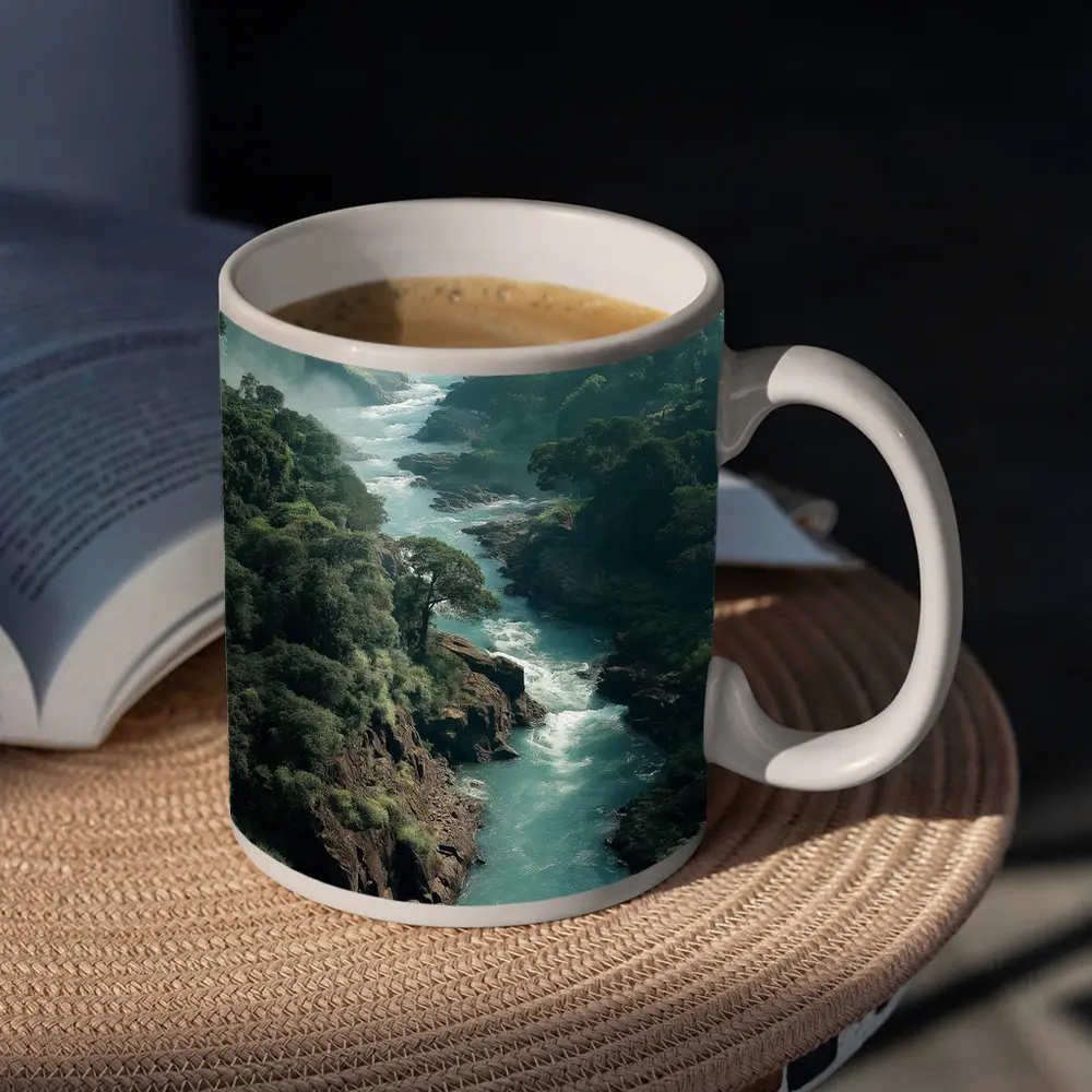 Misty River Gorge Jungle Forest Landscape – Mugs
