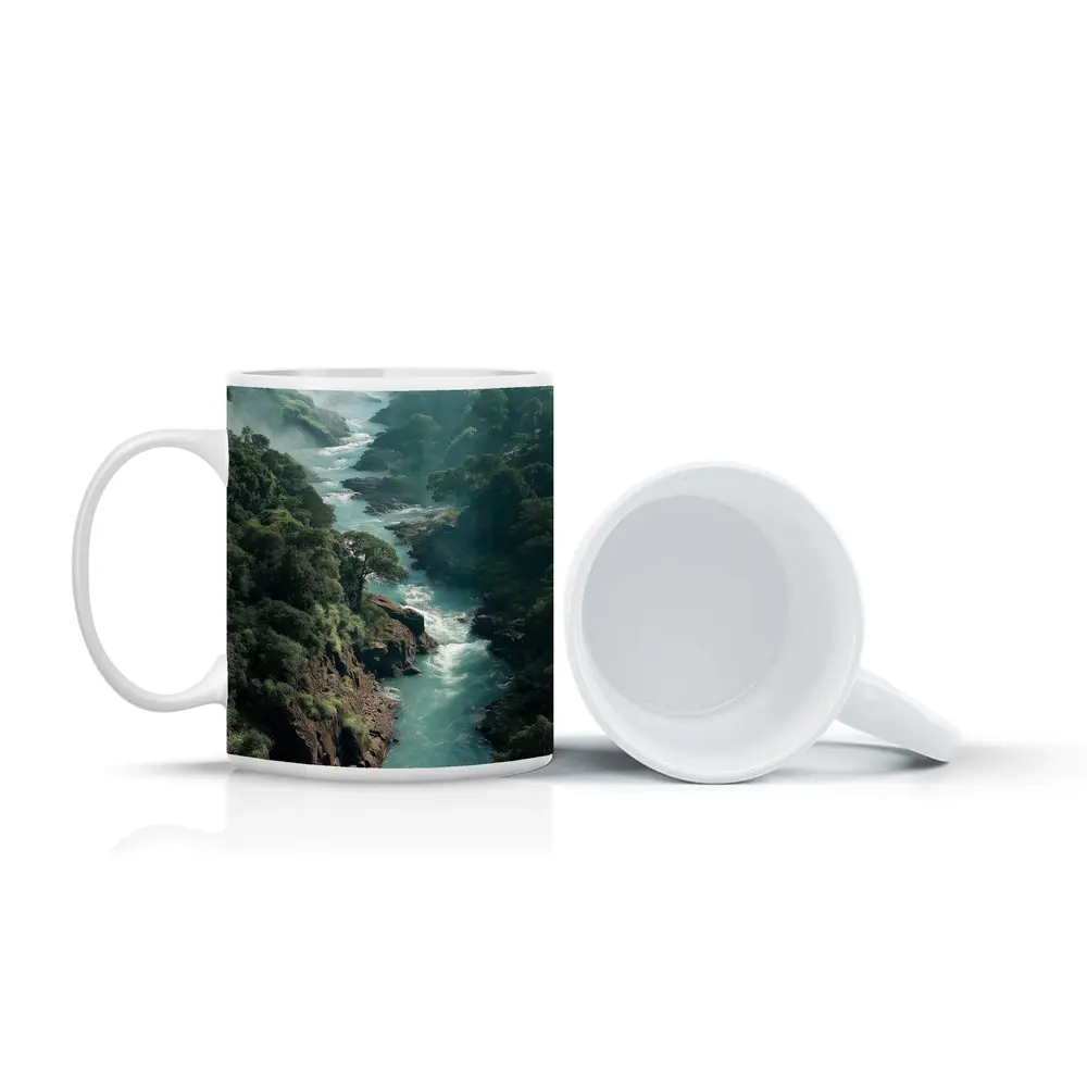 Misty River Gorge Jungle Forest Landscape – Mugs