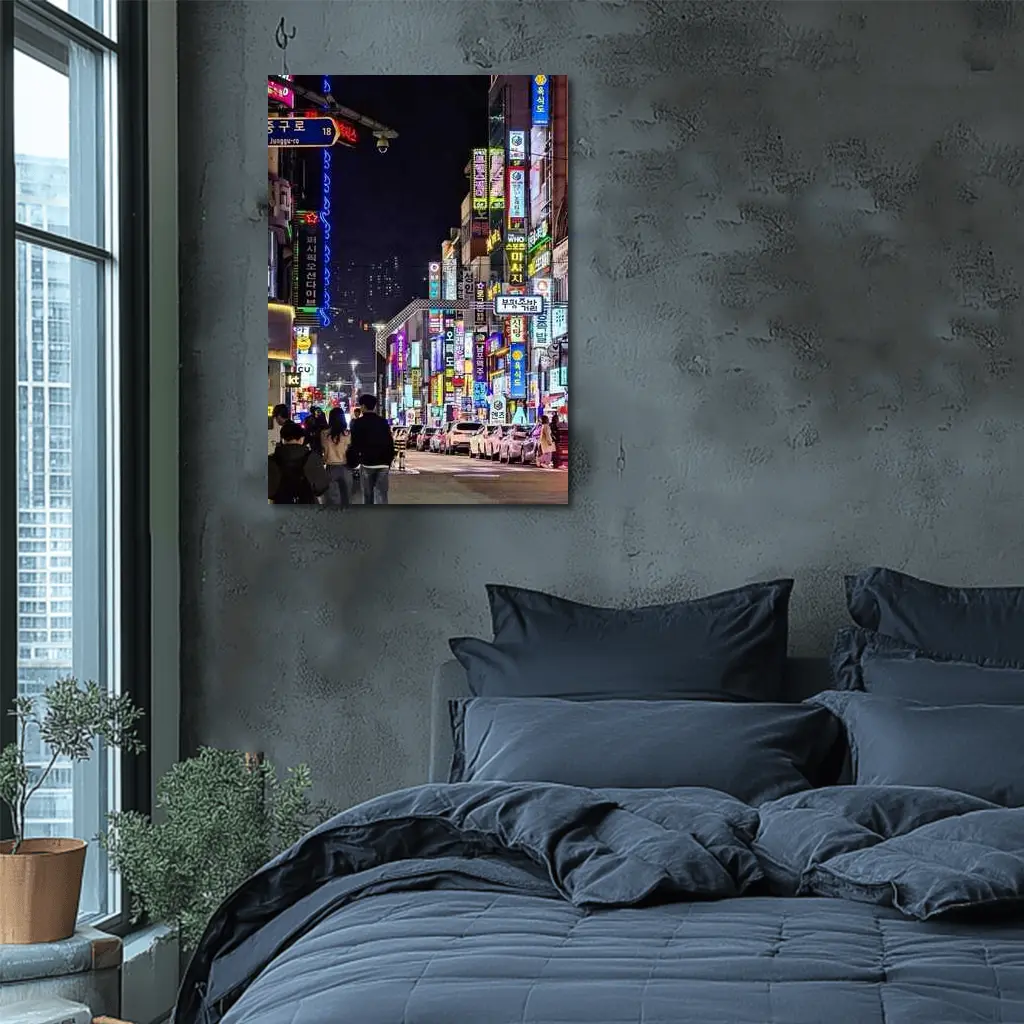 Seoul Korea Neon Street Night Scene – Wall Art