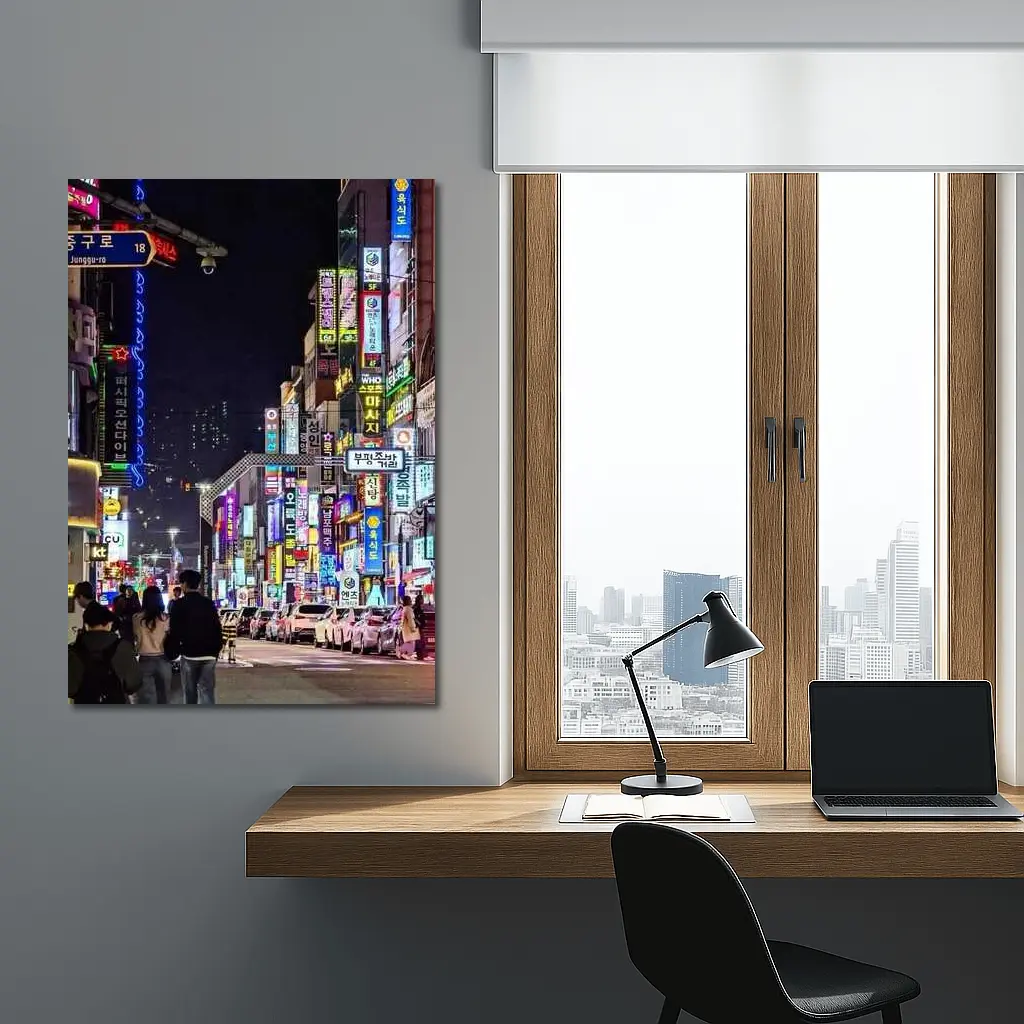 Seoul Korea Neon Street Night Scene – Wall Art