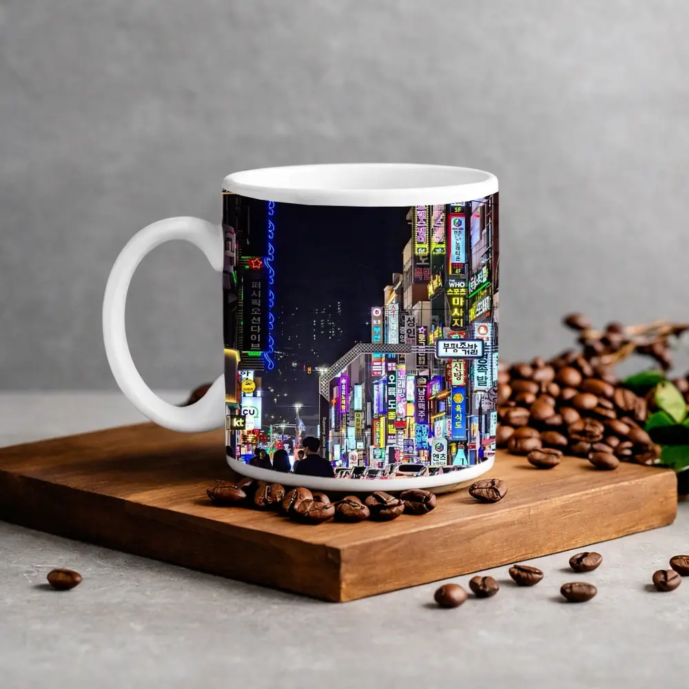 Seoul Korea Neon Street Night Scene – Mugs