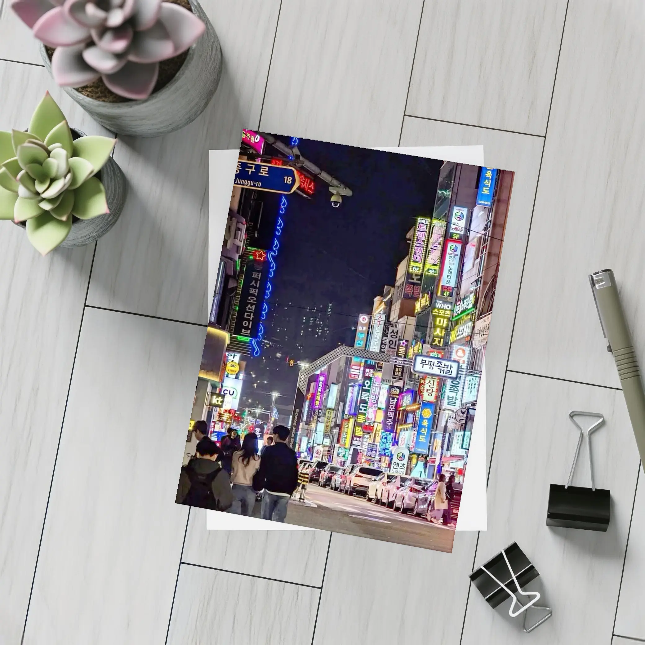 Seoul Korea Neon Street Night Scene – Postcards