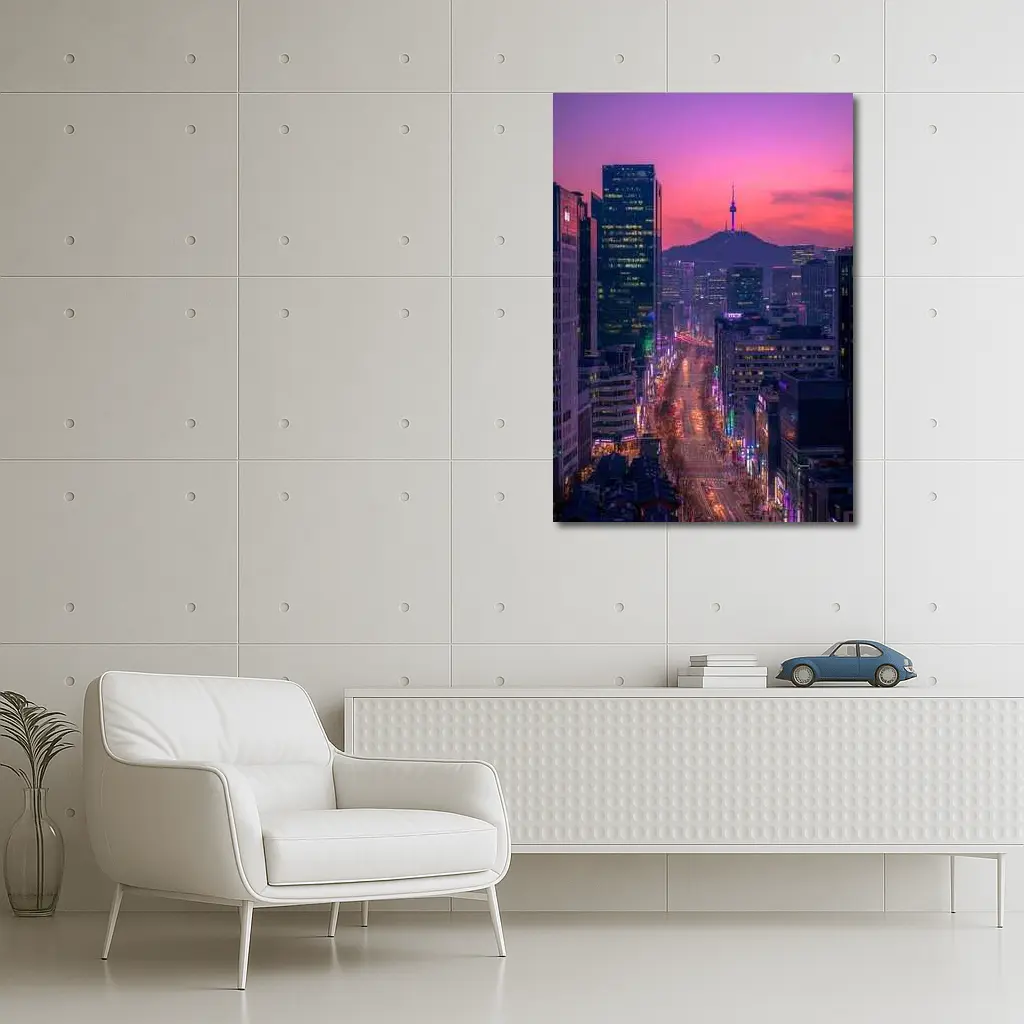 Seoul City Skyline At Purple Sunset – Wall Art