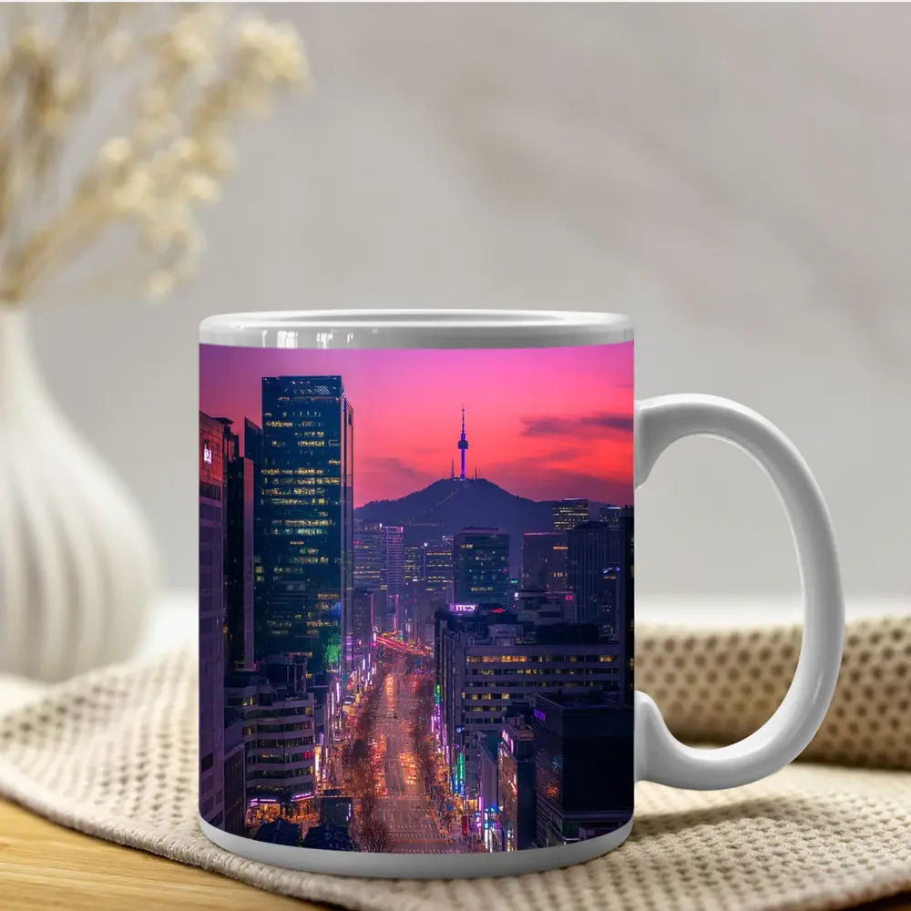 Seoul City Skyline At Purple Sunset – Mugs