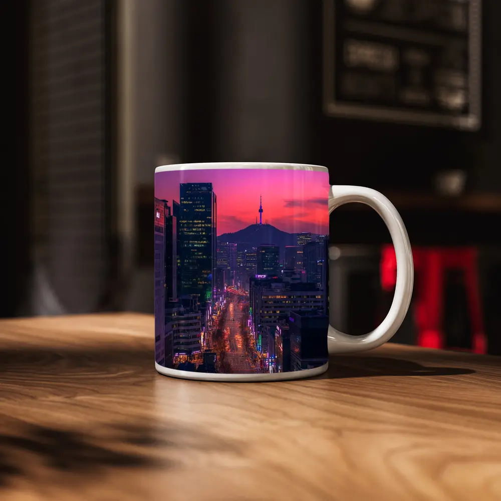 Seoul City Skyline At Purple Sunset – Mugs