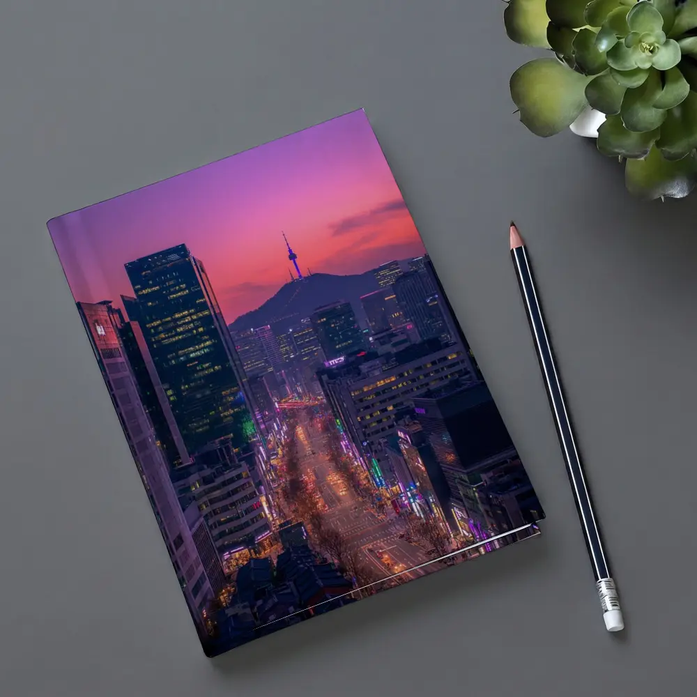 Seoul City Skyline At Purple Sunset – Notebooks