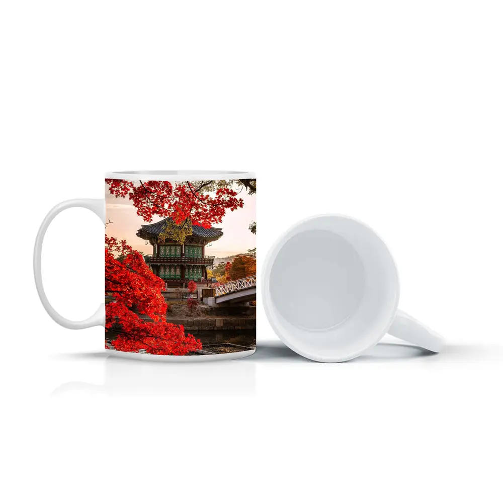 Korean Palace Pavilion Red Autumn Leaves – Mugs