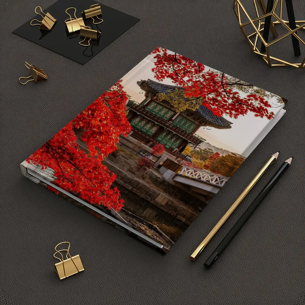 Korean Palace Pavilion Red Autumn Leaves – Notebooks