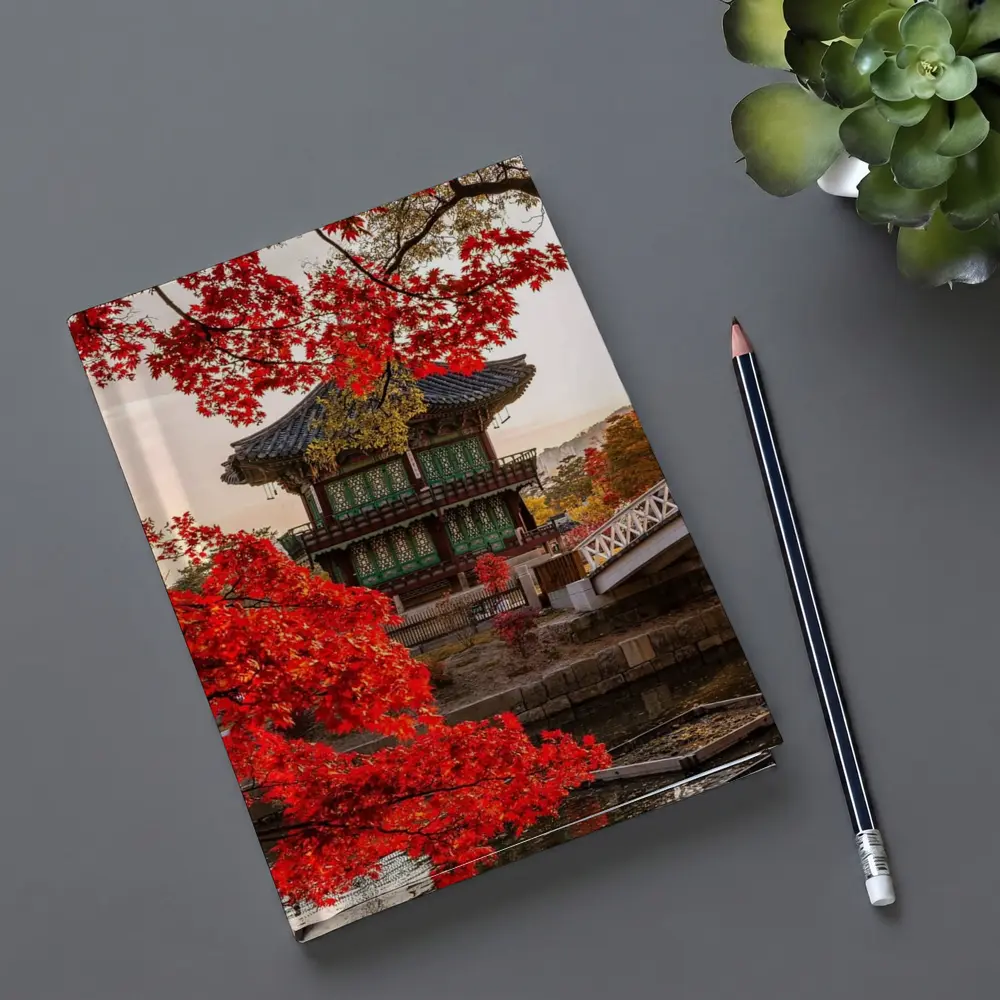 Korean Palace Pavilion Red Autumn Leaves – Notebooks