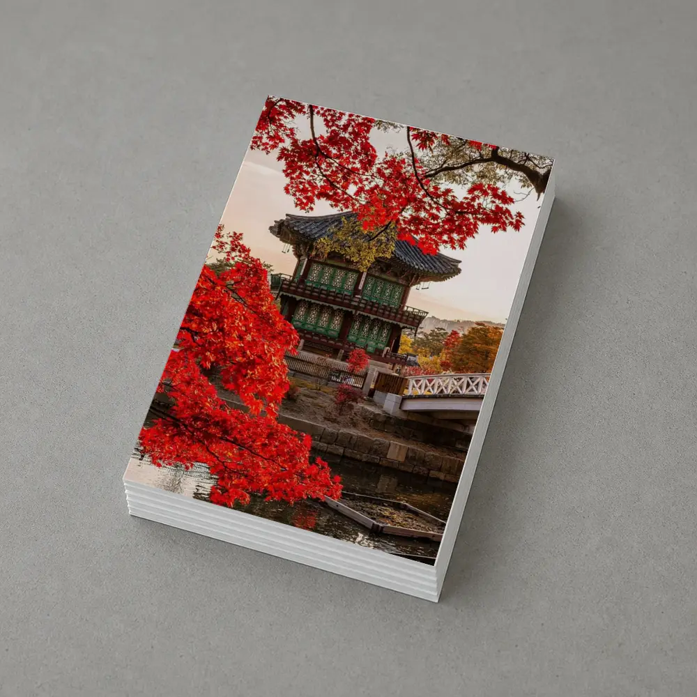 Korean Palace Pavilion Red Autumn Leaves – Postcards