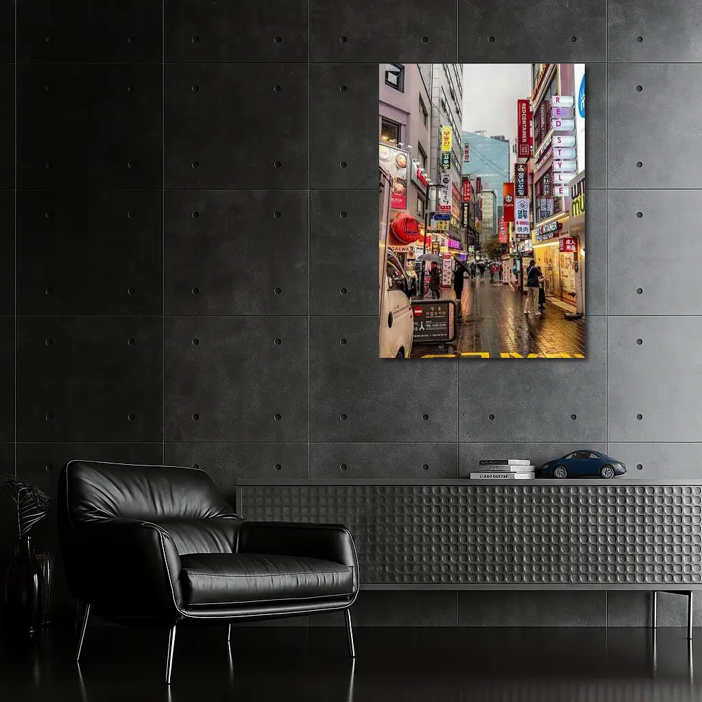 Seoul South Korea Rainy Street Night Scene – Wall Art