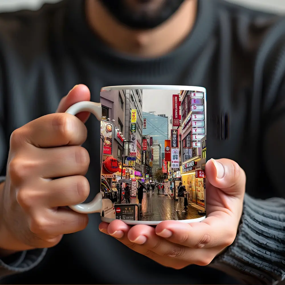 Seoul South Korea Rainy Street Night Scene – Mugs