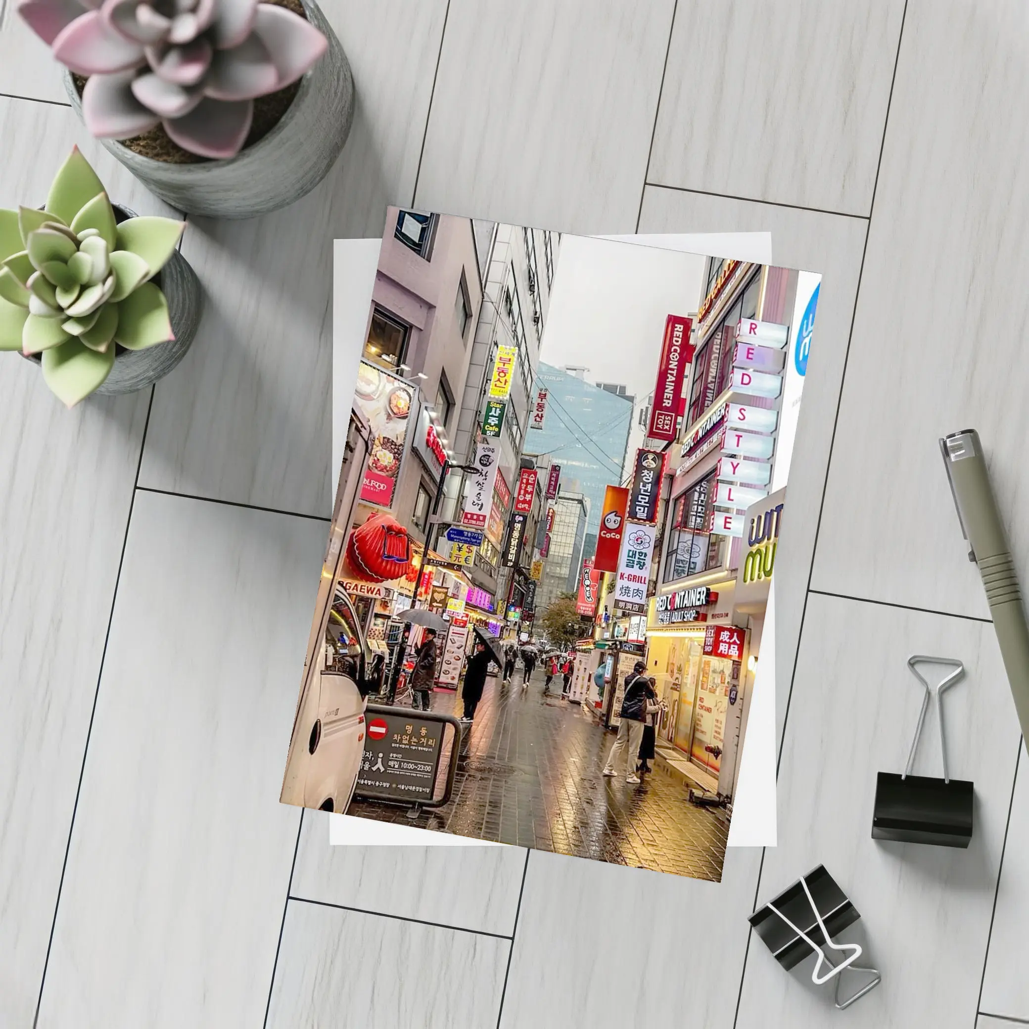 Seoul South Korea Rainy Street Night Scene – Postcards