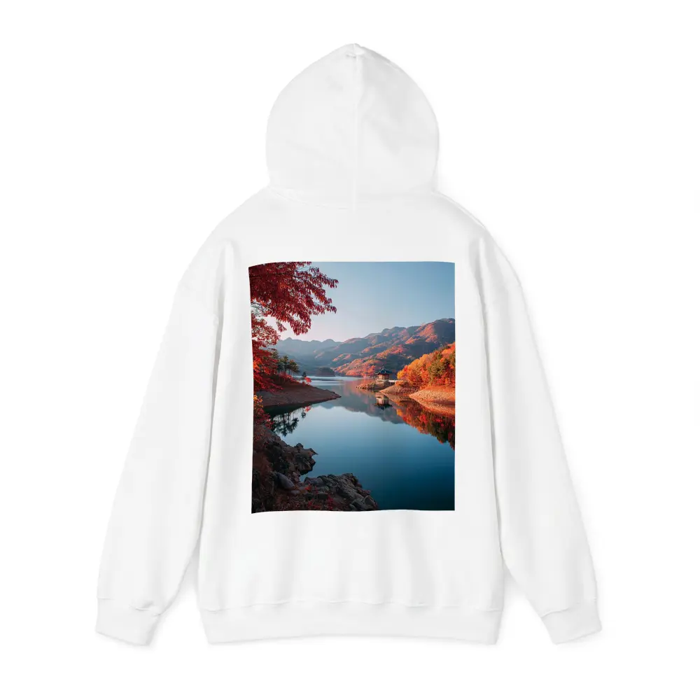 Korean Pavilion Lake Autumn Mountain Reflection – Hoodies
