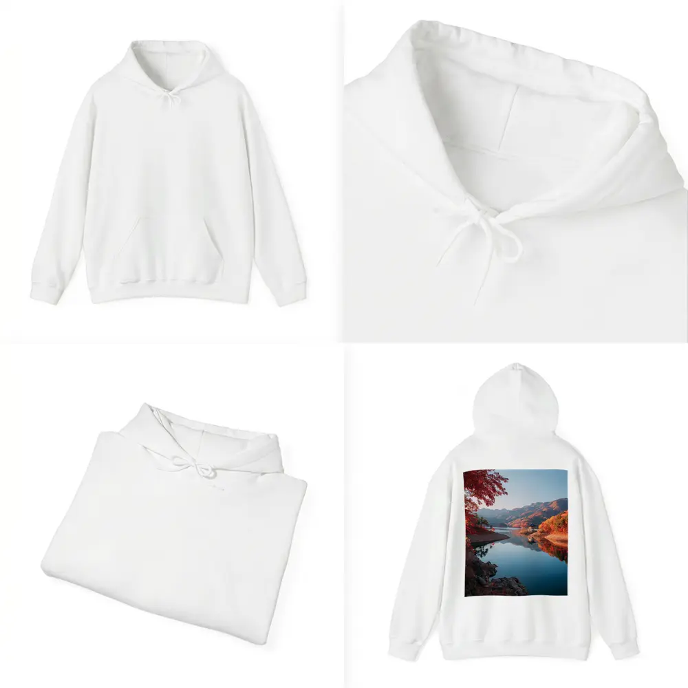 Korean Pavilion Lake Autumn Mountain Reflection – Hoodies
