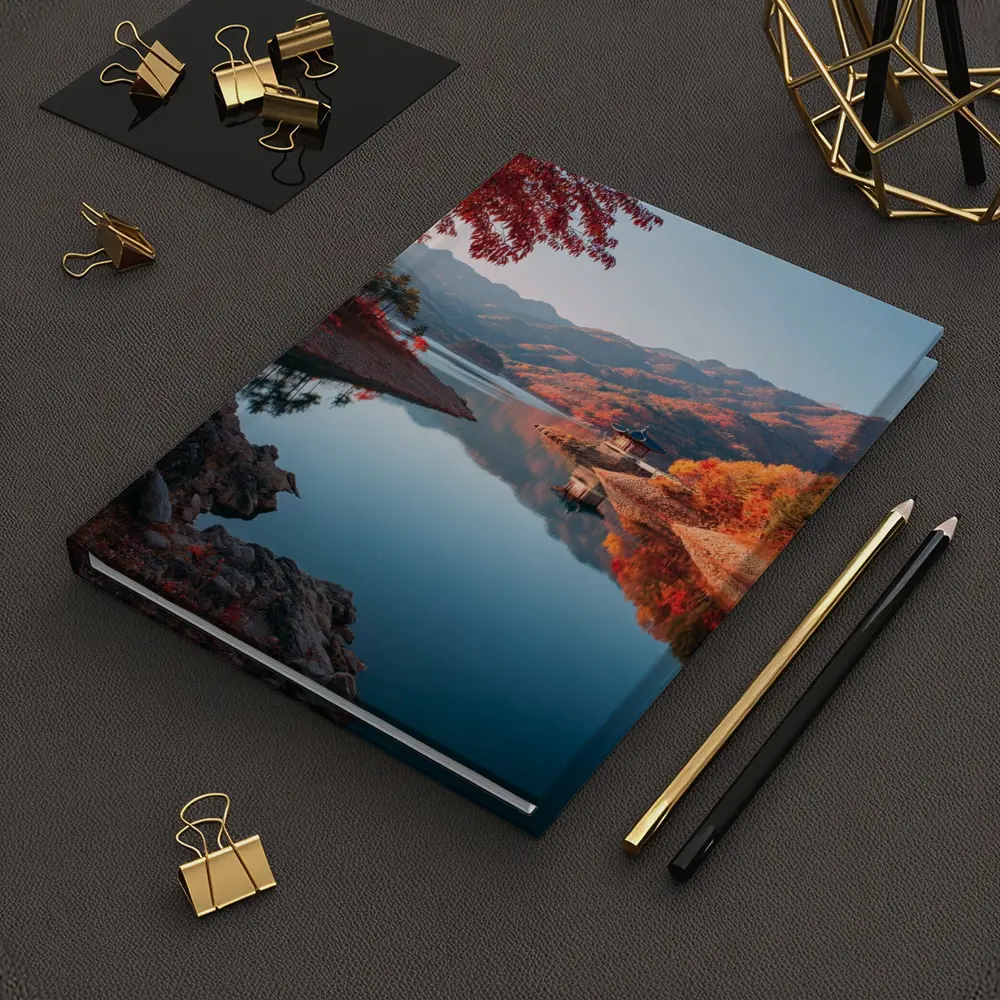 Korean Pavilion Lake Autumn Mountain Reflection – Notebooks