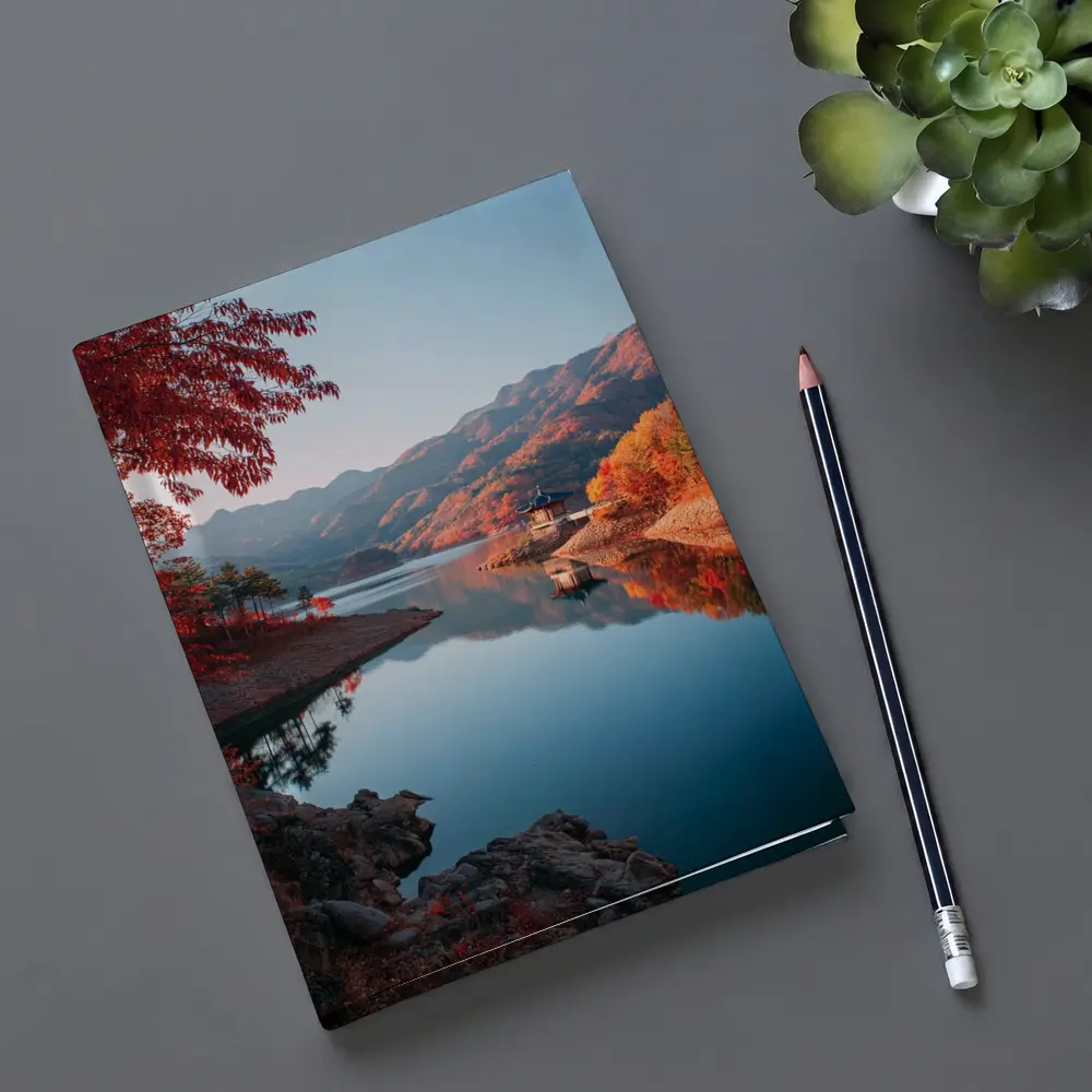 Korean Pavilion Lake Autumn Mountain Reflection – Notebooks