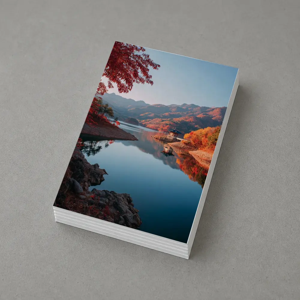 Korean Pavilion Lake Autumn Mountain Reflection – Postcards