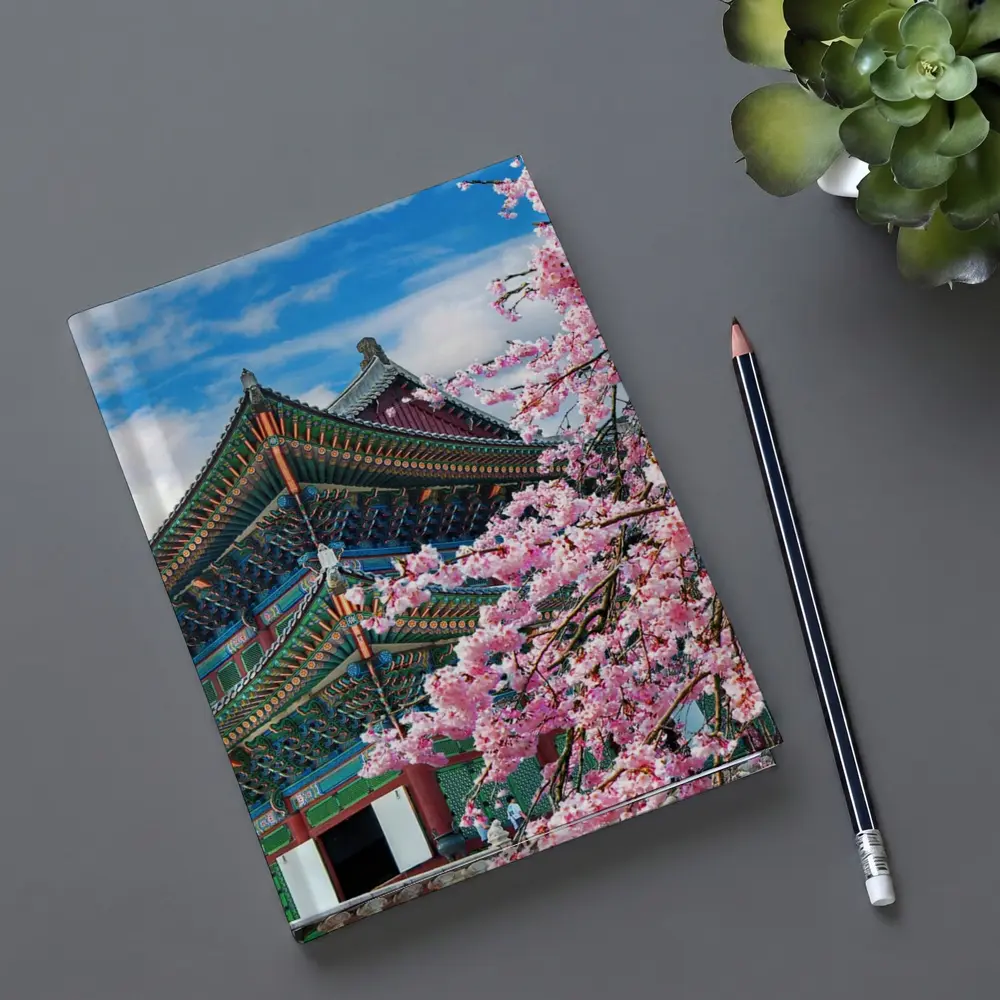 Korean Palace Cherry Blossoms Blue Sky – Notebooks