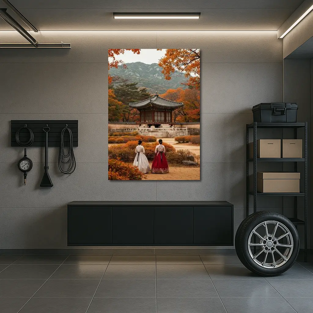 Korean Women Hanbok Autumn Palace Garden – Wall Art