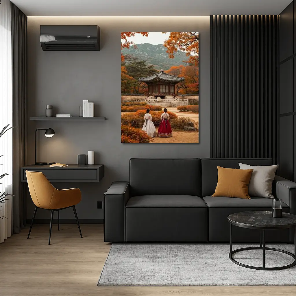 Korean Women Hanbok Autumn Palace Garden – Wall Art