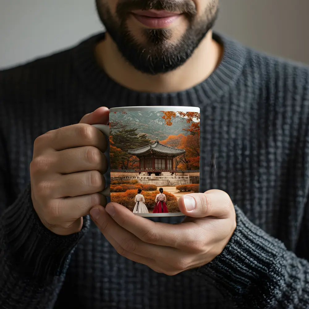Korean Women Hanbok Autumn Palace Garden – Mugs