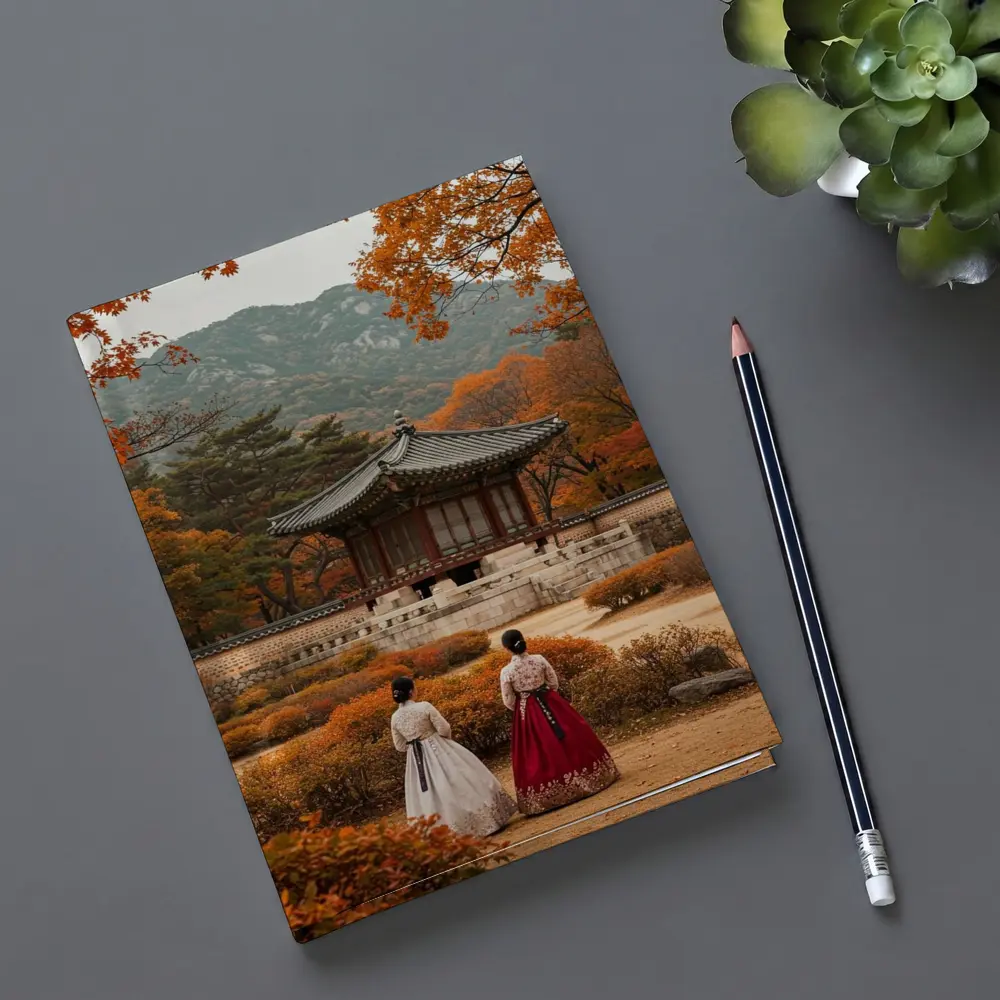 Korean Women Hanbok Autumn Palace Garden – Notebooks