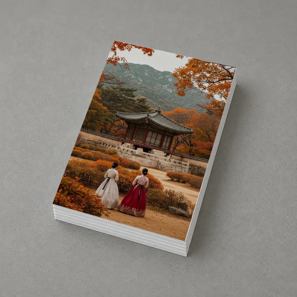 Korean Women Hanbok Autumn Palace Garden – Postcards