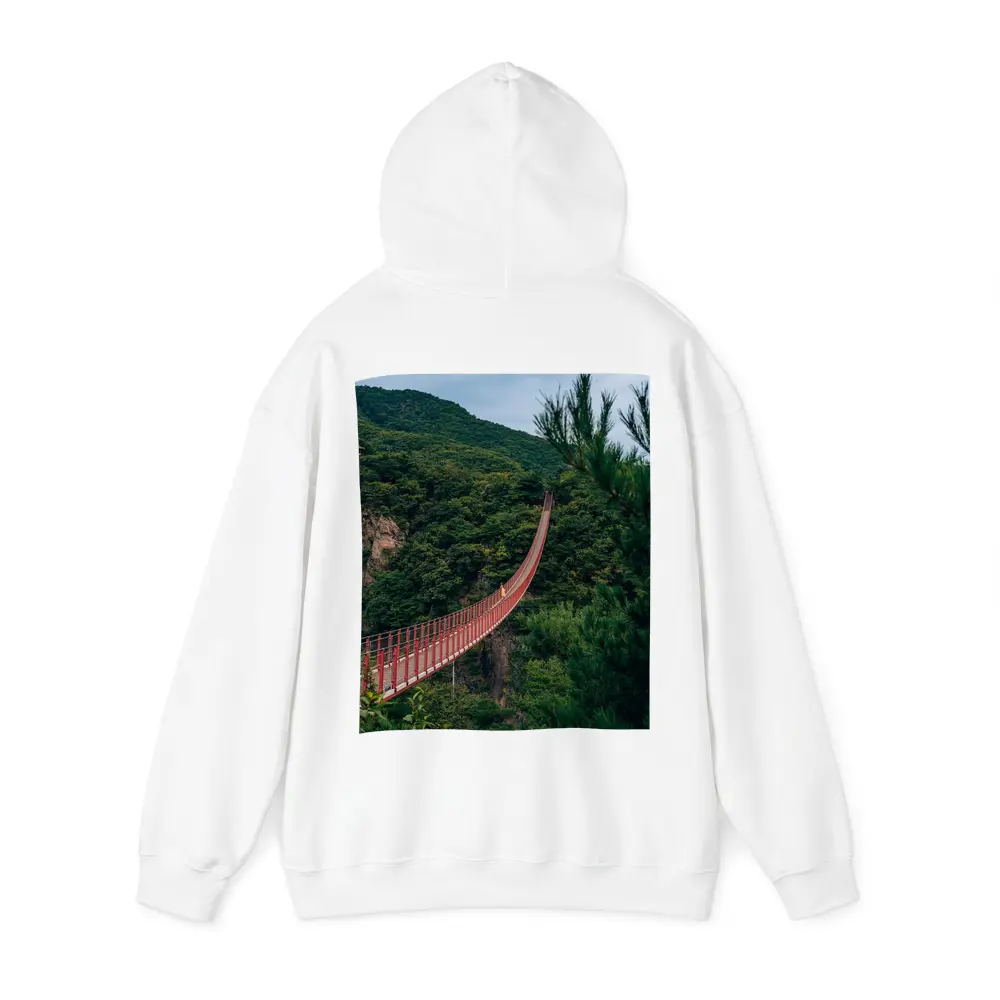 Red Suspension Bridge Green Mountain Forest – Hoodies