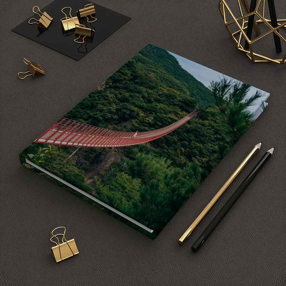 Red Suspension Bridge Green Mountain Forest – Notebooks
