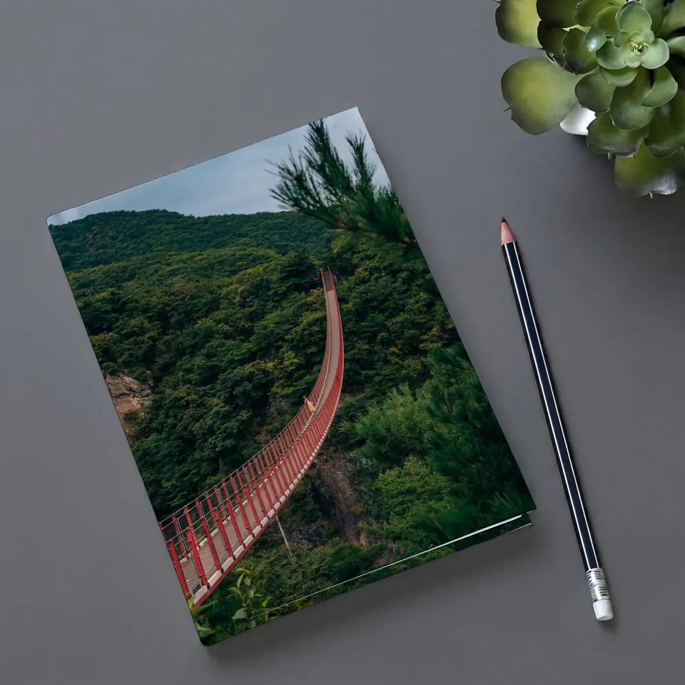 Red Suspension Bridge Green Mountain Forest – Notebooks