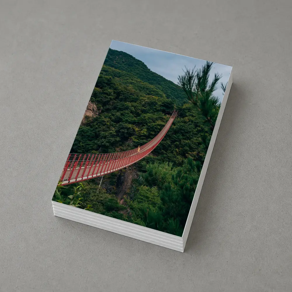 Red Suspension Bridge Green Mountain Forest – Postcards