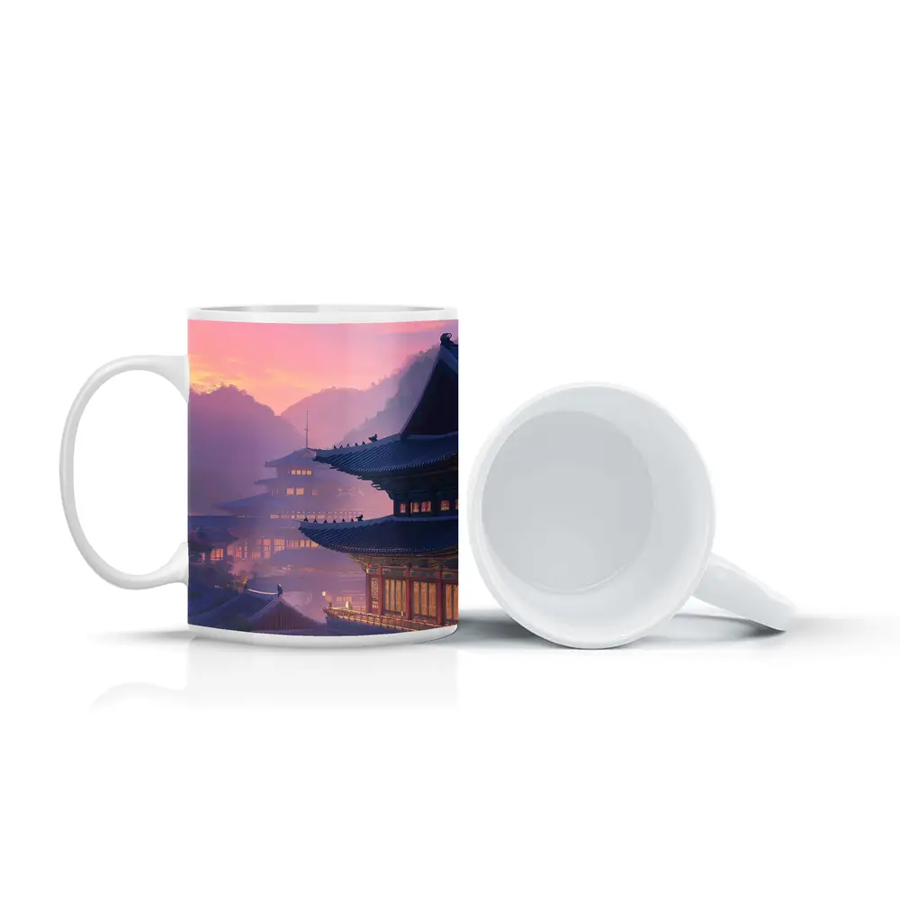 Korean Palace at Misty Pink Sunset – Mugs