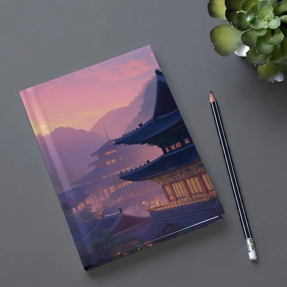 Korean Palace at Misty Pink Sunset – Notebooks