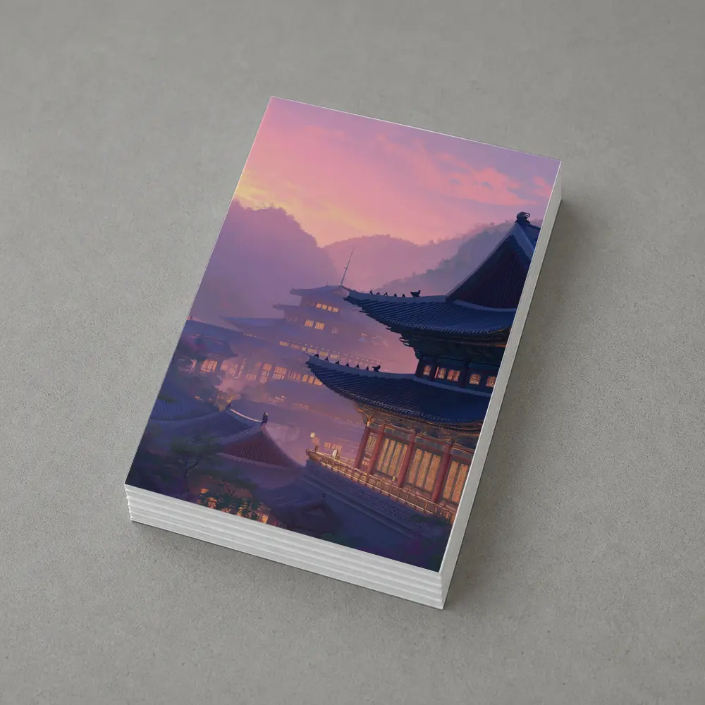 Korean Palace at Misty Pink Sunset – Postcards