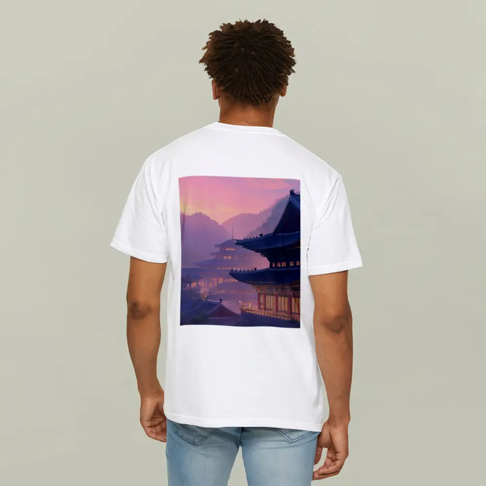 Korean Palace at Misty Pink Sunset – T-Shirts