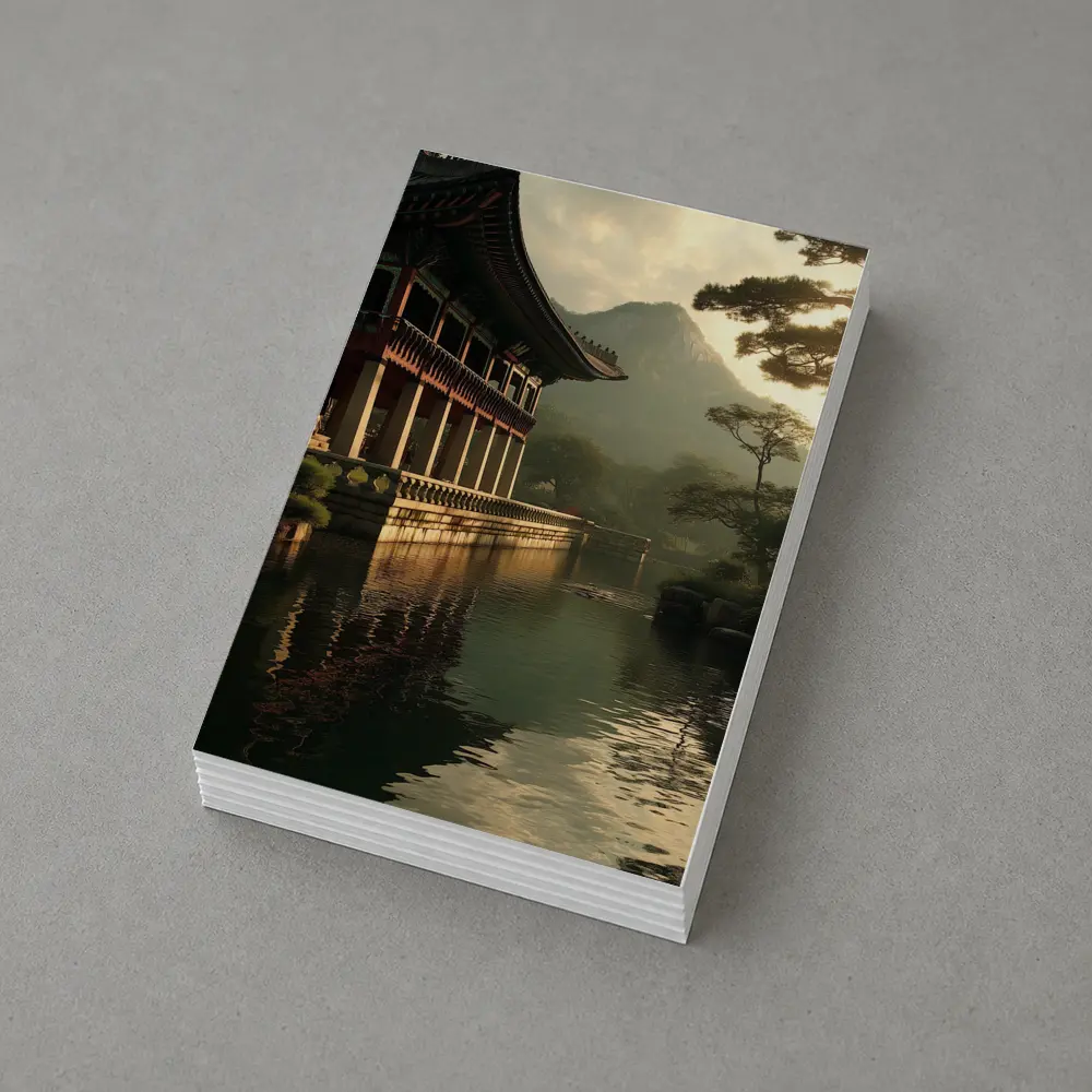 Korean Palace Pavilion Mountain Misty Lake – Postcards