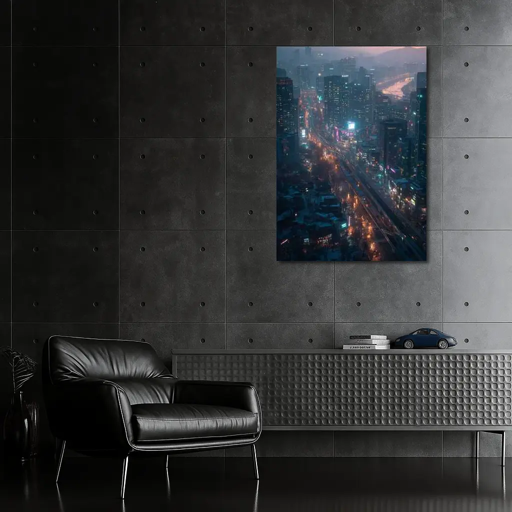 Seoul City Skyline At Dusk Neon – Wall Art